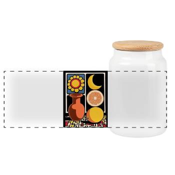 Sunflower Citrus Moon - Panoramic Cookie Jar with Wooden Lid - white - Front