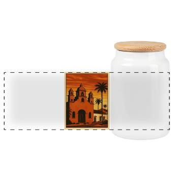 Coucher de soleil, église, palmiers et plage - Boîte à biscuits avec couvercle en bois - blanc - Devant