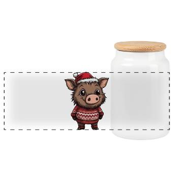 Pig Christmas Wild Boar - Panoramic Cookie Jar with Wooden Lid - white - Front