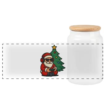 Gamer Santa Christmas - Panoramic Cookie Jar with Wooden Lid - white - Front