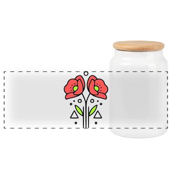 Poppy Poppies Minimalist Line Art 9 - Panoramic Cookie Jar with Wooden Lid - white - Front