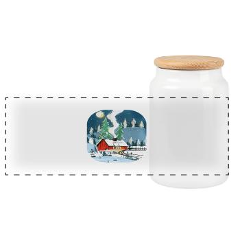 Winter - Panoramic Cookie Jar with Wooden Lid - white - Front