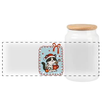 Chat à Noël - Boîte à biscuits avec couvercle en bois - blanc - Devant