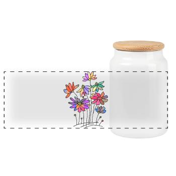 Blumen - Panorama Keksdose mit Holzdeckel - Weiß - Vorne
