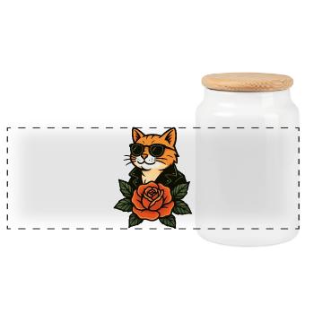 Coole Katze mit Sonnenbrille Rose Retro Vintage - Panorama Keksdose mit Holzdeckel - Weiß - Vorne