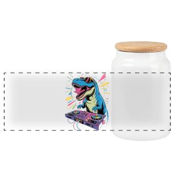 DJ Dinosaur - Panoramic Cookie Jar with Wooden Lid - white - Front