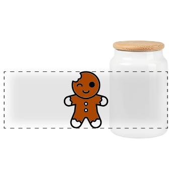 Funny bitten gingerbread man christmas - Panoramic Cookie Jar with Wooden Lid - white - Front
