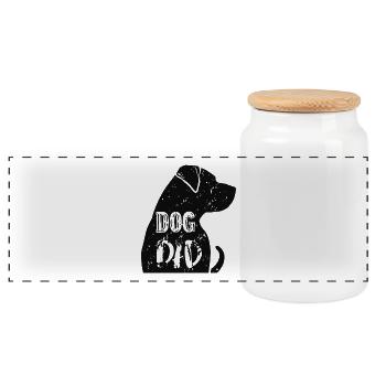 Dog Dad silhouette with text - Panoramic Cookie Jar with Wooden Lid - white - Front