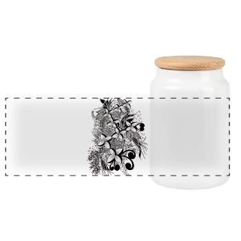 Monochrome Blütenlinien - Panorama Keksdose mit Holzdeckel - Weiß - Vorne