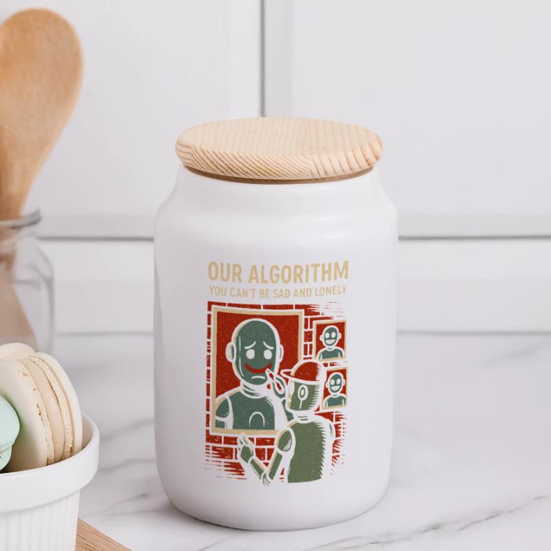 Our Algorithm Shirt for Programmers and Creators Panoramic Cookie Jar with Wooden Lid
