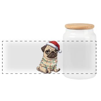 Pug Santa Claus funny clumsy dog Christmas - Panoramic Cookie Jar with Wooden Lid - white - Front