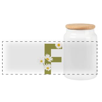 Buchstabe f Grüne Gänseblümchen - Panorama Keksdose mit Holzdeckel - Weiß - Vorne