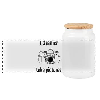 I'd Rather Take Pictures - Gift for Photographer - Panoramic Cookie Jar with Wooden Lid - white - Front