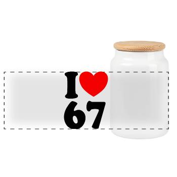Fun 67 Zahl 6-7 I Herz 6 7 Sechs Sieben - Panorama Keksdose mit Holzdeckel - Weiß - Vorne