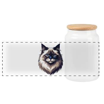 Ragdoll Katze – Sanft, stolz und wunderschön - Panorama Keksdose mit Holzdeckel - Weiß - Vorne