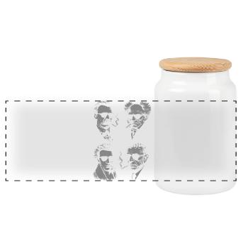 Existentialism Philosophy Portraits - Panoramic Cookie Jar with Wooden Lid - white - Front