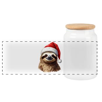 Faultier im Nikolausmütze passend zu Weihnachten - Panorama Keksdose mit Holzdeckel - Weiß - Vorne