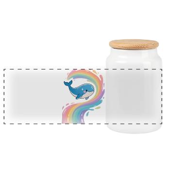🐳 Rainbow Whale - Magical - Panoramic Cookie Jar with Wooden Lid - white - Front