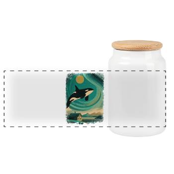 Orque baleine aurores boréales ciel nocturne aurores boréales vintage - Boîte à biscuits avec couvercle en bois - blanc - Devant