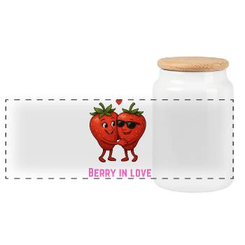 Berry en amour fraise couple dessin animé - Boîte à biscuits avec couvercle en bois - blanc - Devant