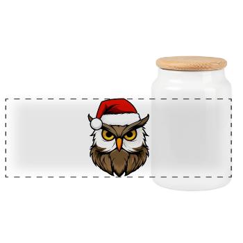 Eulen Weihnachten - Panorama Keksdose mit Holzdeckel - Weiß - Vorne