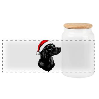 Chiens Noël / Père Noël Chien - Boîte à biscuits avec couvercle en bois - blanc - Devant