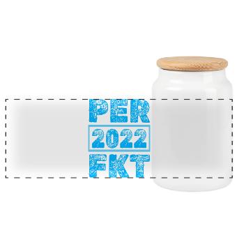 Perfektioniert 2022 - Panorama Keksdose mit Holzdeckel - Weiß - Vorne