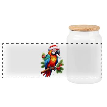 Farbenfroher Papagei zu Weihnachten - Panorama Keksdose mit Holzdeckel - Weiß - Vorne