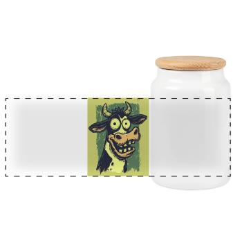 Grotesque Cow Comic Caricatures - Panoramic Cookie Jar with Wooden Lid - white - Front