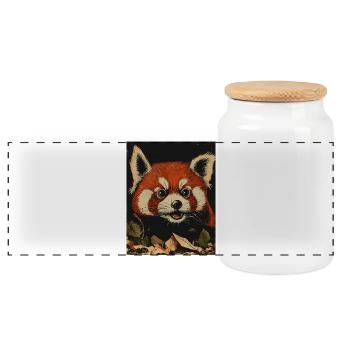 Red Panda in the Autumn Forest - Panoramic Cookie Jar with Wooden Lid - white - Front
