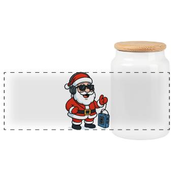 Weihnachts-DJ Santa Groove - Panorama Keksdose mit Holzdeckel - Weiß - Vorne