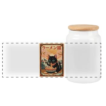 Black Cat Ramen Japanese Vintage Style - Panoramic Cookie Jar with Wooden Lid - white - Front