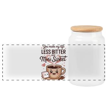 Tu rends ma vie moins amère - citation d’amitié - Boîte à biscuits avec couvercle en bois - blanc - Devant