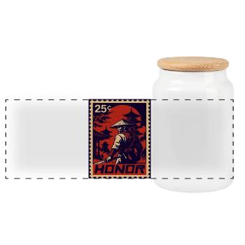 Red Samurai Stamp of Honor - Panoramic Cookie Jar with Wooden Lid - white - Front