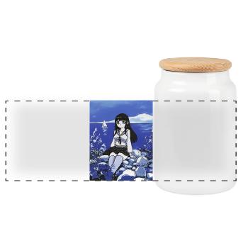 Marin Écolière au bord de la mer en Bleu - Boîte à biscuits avec couvercle en bois - blanc - Devant
