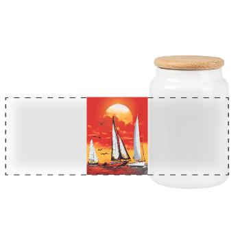Sonnenuntergang mit Segelboot - Panorama Keksdose mit Holzdeckel - Weiß - Vorne