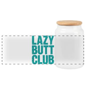 Lazybuttclub Gym Fitness Workout - Panoramic Cookie Jar with Wooden Lid - white - Front