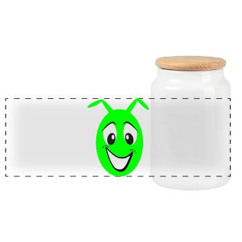 Green Cheerful Cartoon Face Monster - Panoramic Cookie Jar with Wooden Lid - white - Front