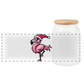 Flamingo Christmas - Panoramic Cookie Jar with Wooden Lid - white - Front