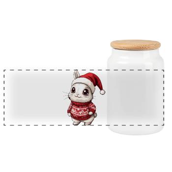 Hase Weihnachten Xmas - Panorama Keksdose mit Holzdeckel - Weiß - Vorne
