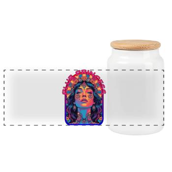 Plur Princess Psychedelic Kandi Festival - Panoramic Cookie Jar with Wooden Lid - white - Front