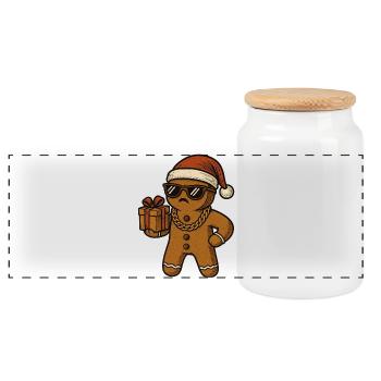 Gingerbread Santa mit Sonnenbrille Weihnachten - Panorama Keksdose mit Holzdeckel - Weiß - Vorne