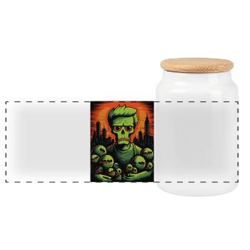 Neon Zombie mit Skelett Kugeln - Panorama Keksdose mit Holzdeckel - Weiß - Vorne