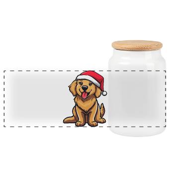 Golden Retriever Dog Christmas Funny - Panoramic Cookie Jar with Wooden Lid - white - Front
