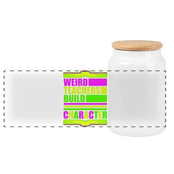 Weird Teachers Build Character Lustige Lehrer Logo - Panorama Keksdose mit Holzdeckel - Weiß - Vorne