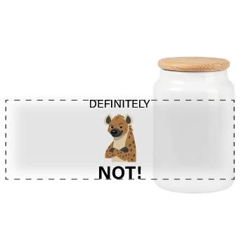 Confident Hyena Caricature - Panoramic Cookie Jar with Wooden Lid - white - Front
