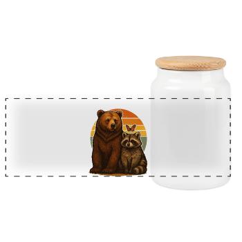 Bear Raccoon Animal Lovers - Panoramic Cookie Jar with Wooden Lid - white - Front