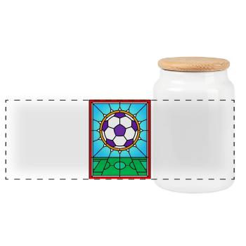 Buntglas Fußball Fenster Design - Panorama Keksdose mit Holzdeckel - Weiß - Vorne