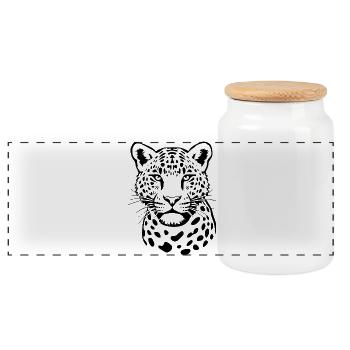 Leopard Black Gift Christmas - Panoramic Cookie Jar with Wooden Lid - white - Front
