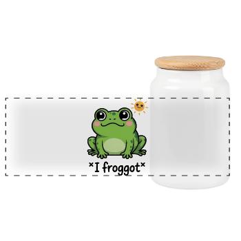 I Froggot - Cute Frog Memeshirt - Panoramic Cookie Jar with Wooden Lid - white - Front